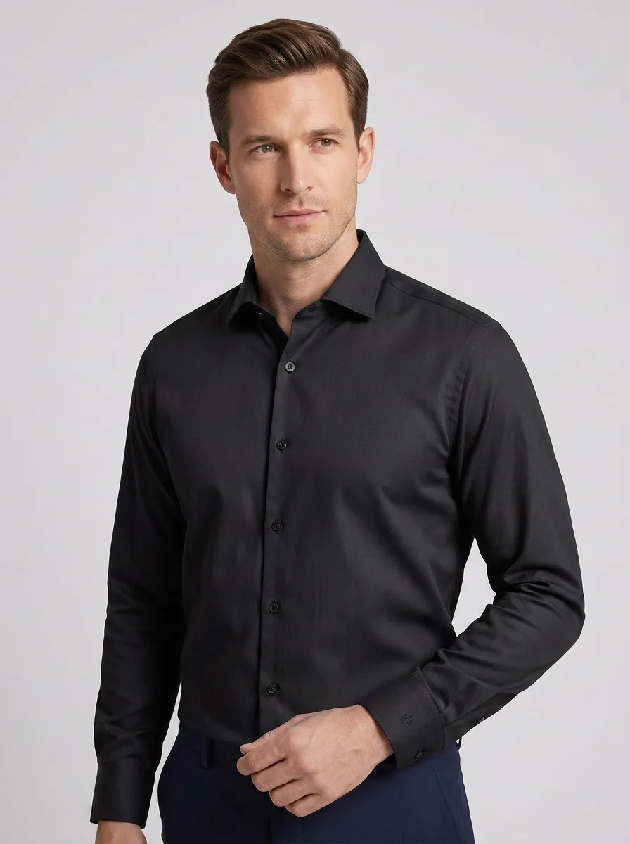 Men's Business Casual Non-Iron Cotton Light Blue Dress Shirt