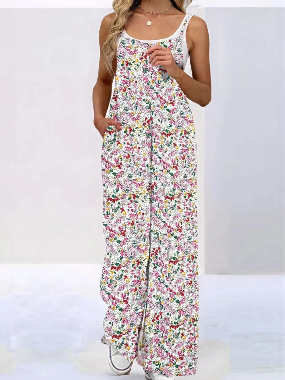 Plus Size Floral Print Wide Leg Jumpsuit