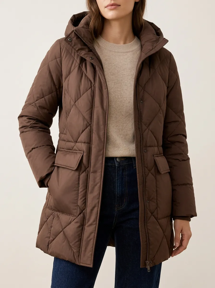 Women's Easy Layering Brown Puffer Jacket