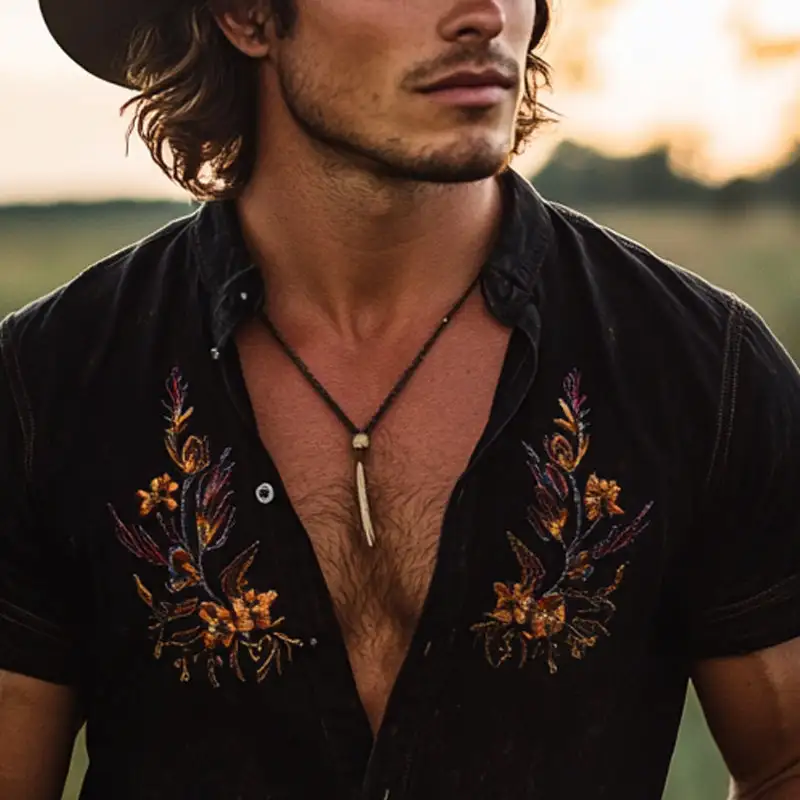 Camp Collar Woven Embroidered Shirt