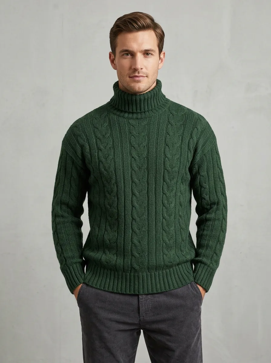 Men's Tactile Cable Knit Turtleneck Sweater
