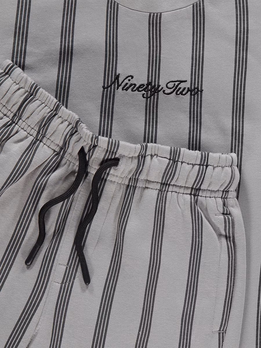 Grey Striped Ninety Two T-shirt and Shorts Set detail 1