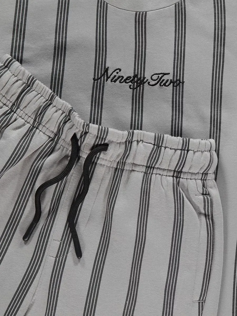 Grey Striped Ninety Two T-shirt and Shorts Set