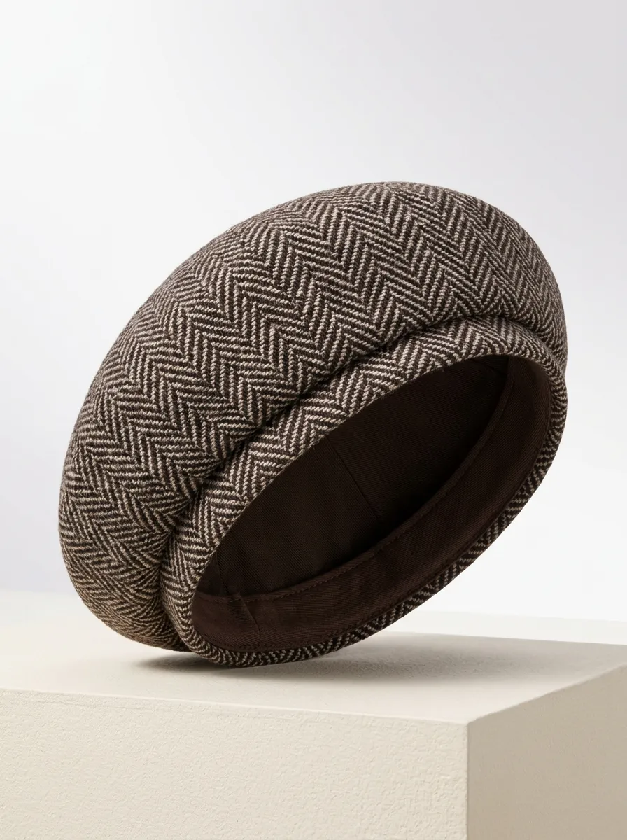 Unisex Vintage Herringbone Weave Beret