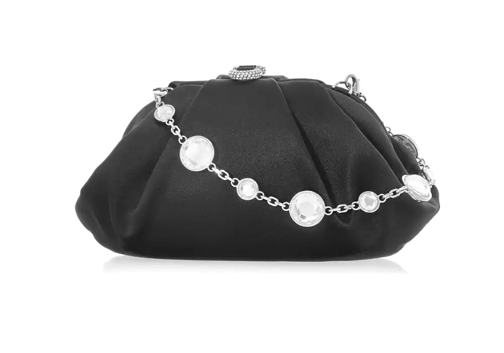 Radiant Satin Rounded Frame Crystal Clutch