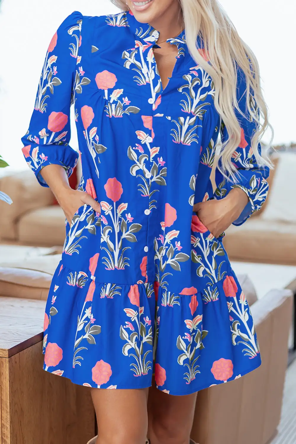 Structured Shape Floral Printed Ruffle Dress