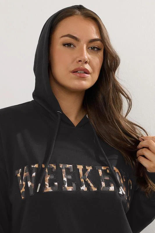 Black Leopard Print 'Weekend' Hoodie detail 3