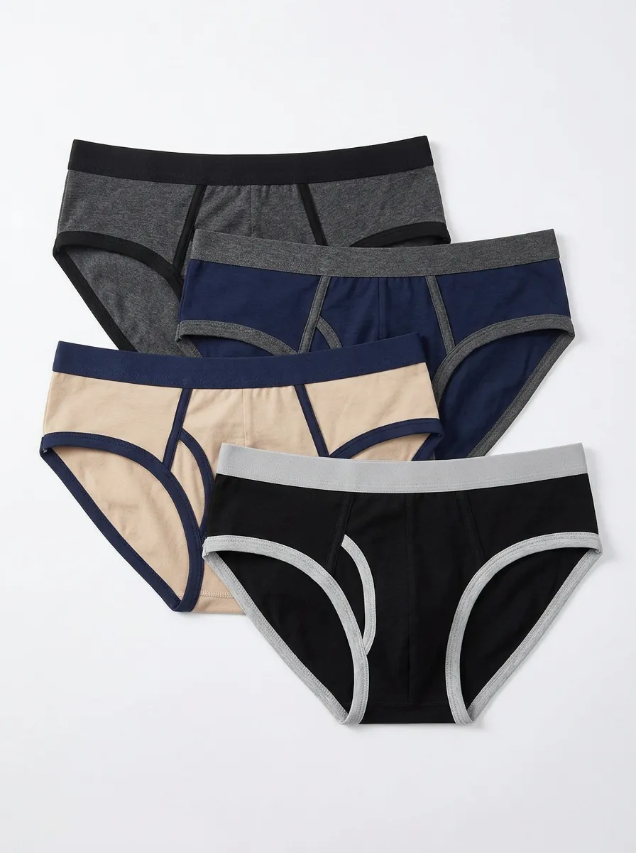 Men's Four-Pair Support-Panel Contrast Brief Set