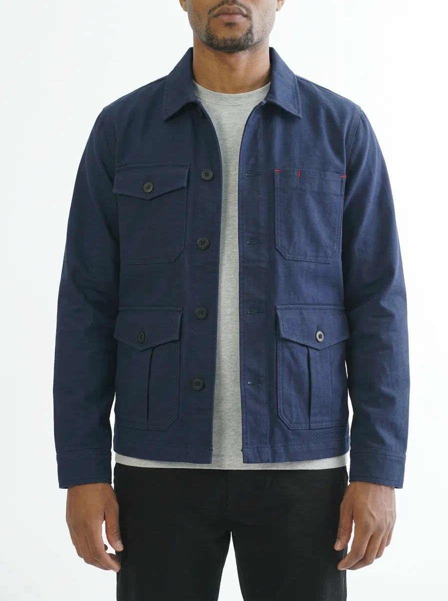 Men's Casual Utility Navy Multi-Pocket Buttoned Jacket