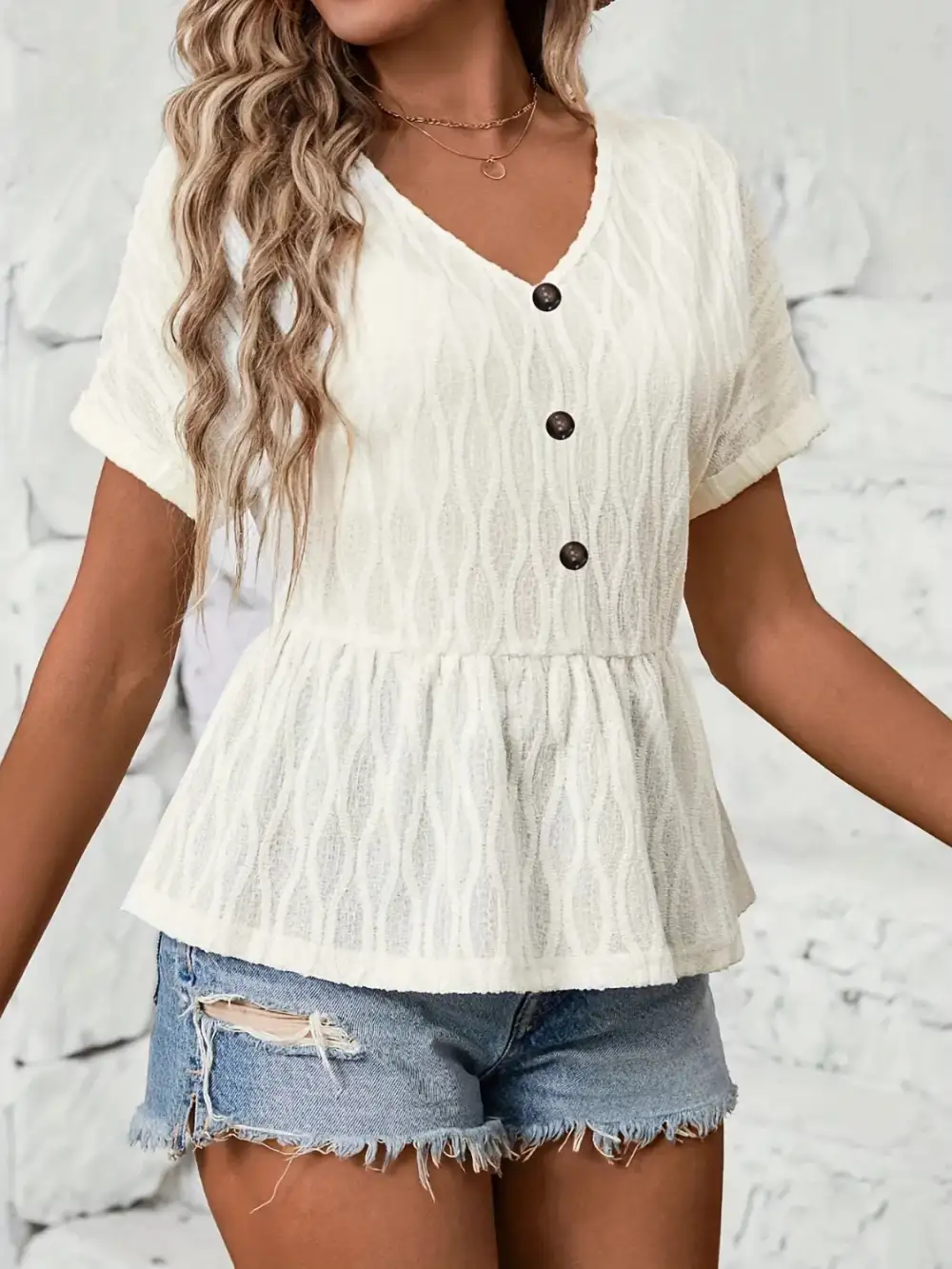 Refined V-Neck Short Sleeve Blouse