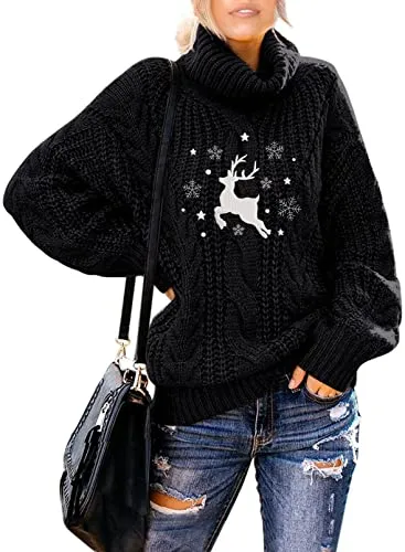 Womens Turtle Cowl Neck Solid Color Soft Comfy Cable Knit Pullover Sweaters S-2XL