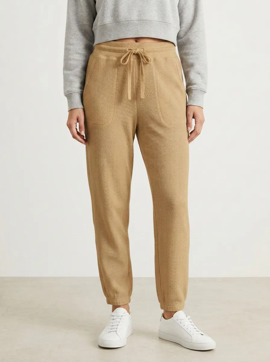 Women's Waffle Knit Drawstring Casual Jogger Pants