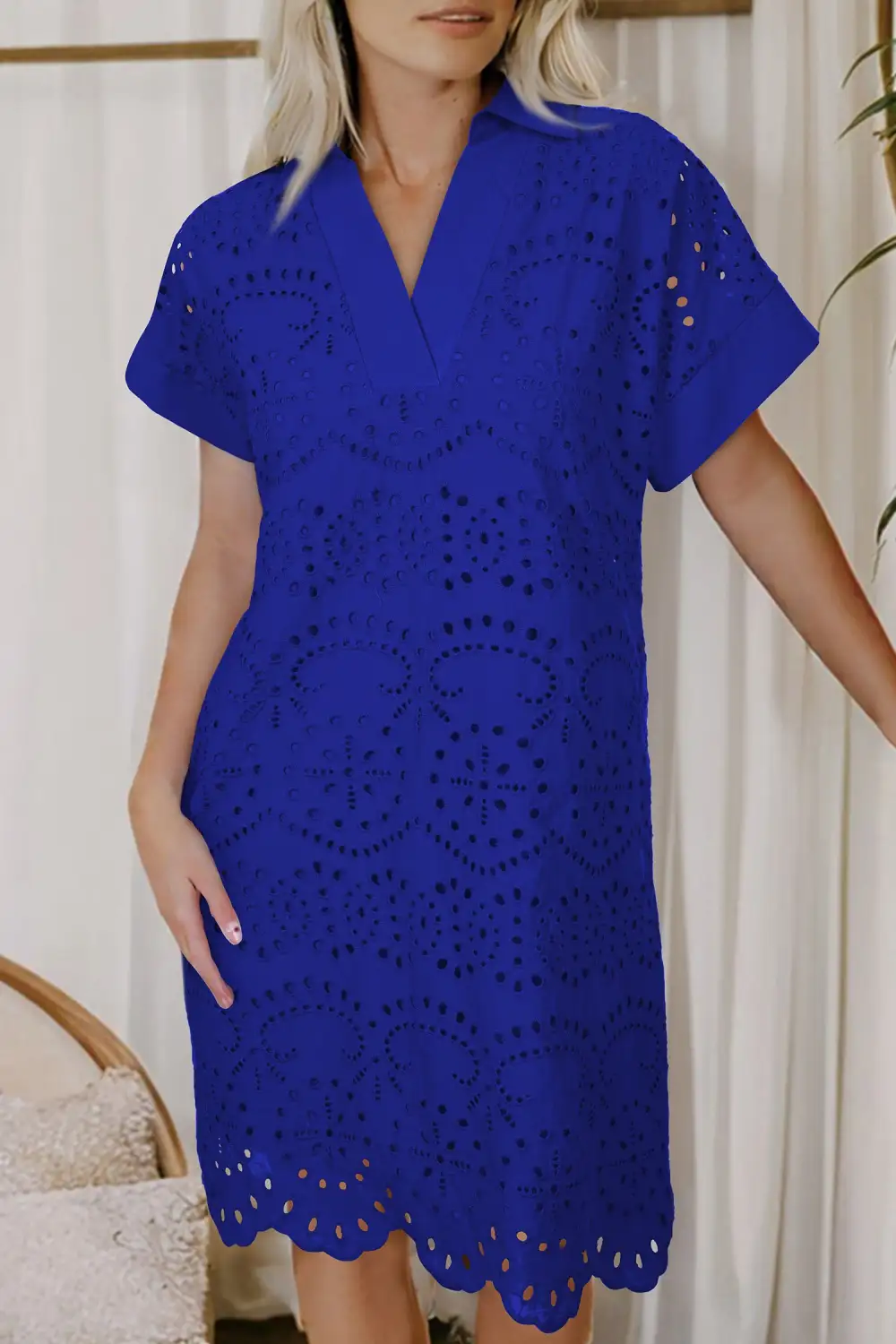 Polished Eyelet Detail Embroidered T-Shirt Mini Dress