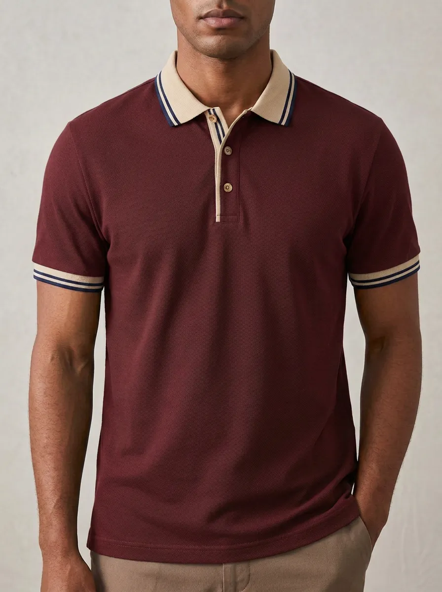 Men's Classic Comfort Contrast Collar Polo Shirt