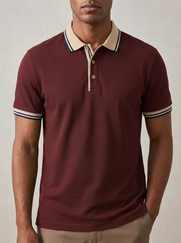 Men's Classic Comfort Contrast Collar Polo Shirt