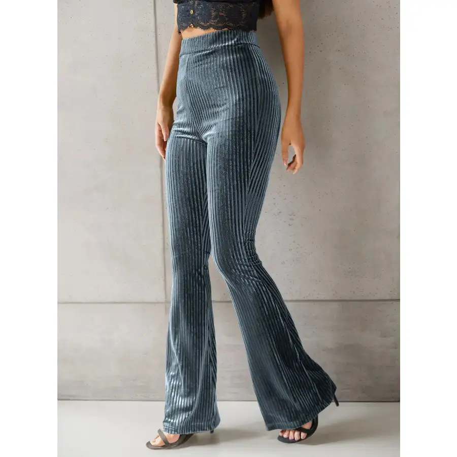 High Waisted Ribbed Velvet Flare Pants