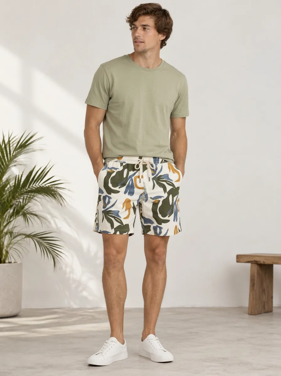 Men's Botanical Abstract Artful Printed Shorts