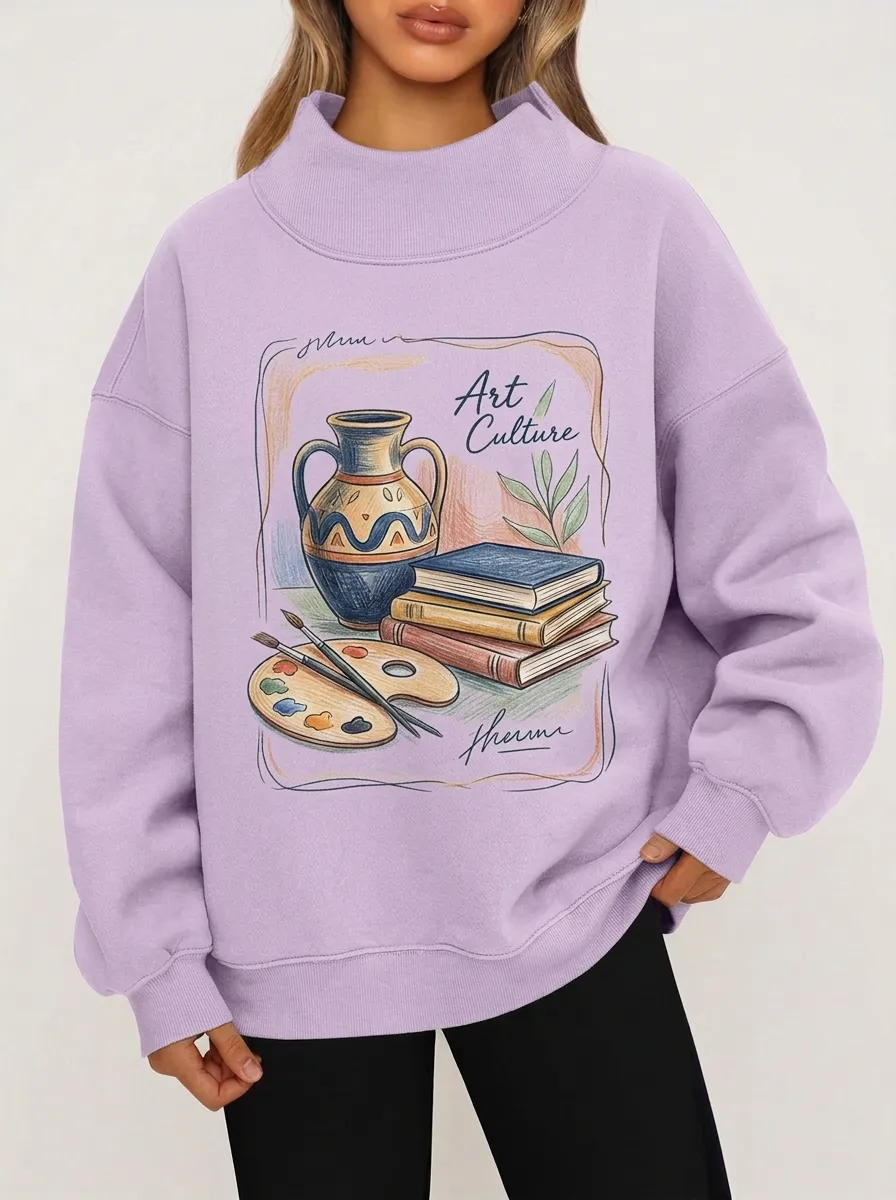 Women's Art Culture Lover Vase Books Palette Graphic Sweatshirt