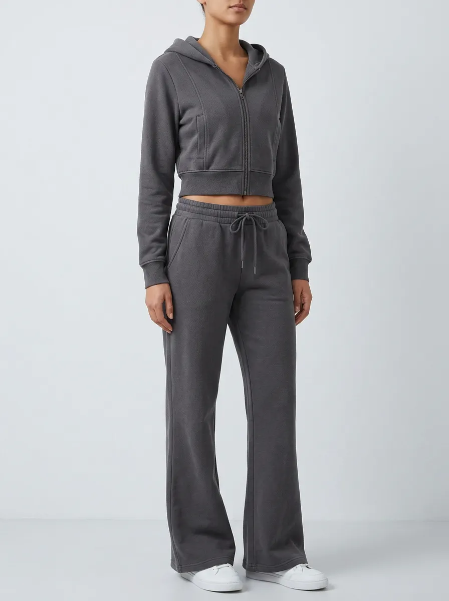 Women's Vintage Inspired Sport Inspired Cropped Hooded Jacket and Flare Pants Active Set