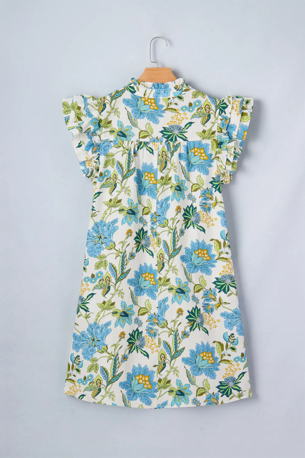 Beige Floral Ruffle Sleeve Dress