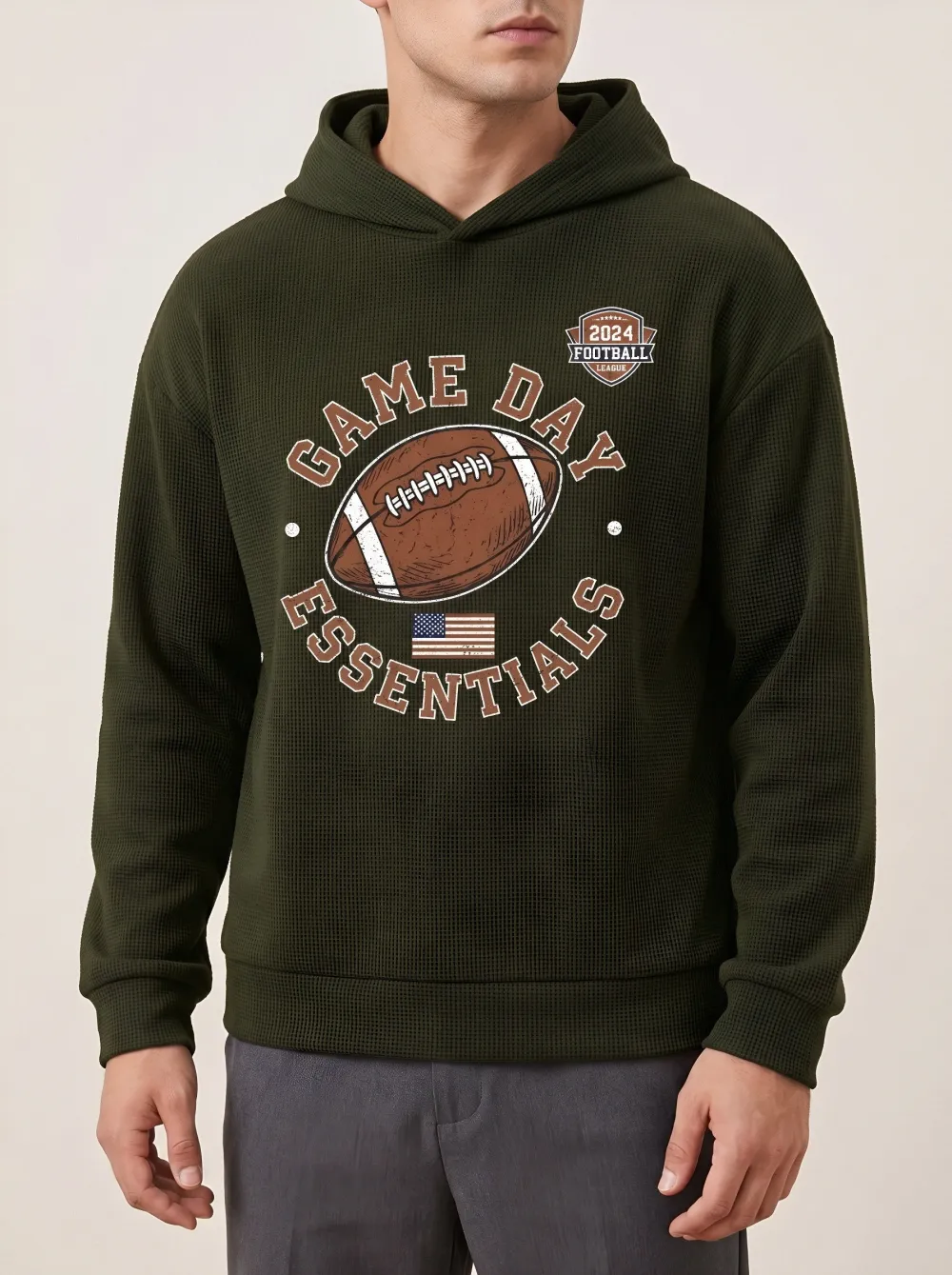 Men's American Football Game Day Essentials USA Flag Printed Hoodie