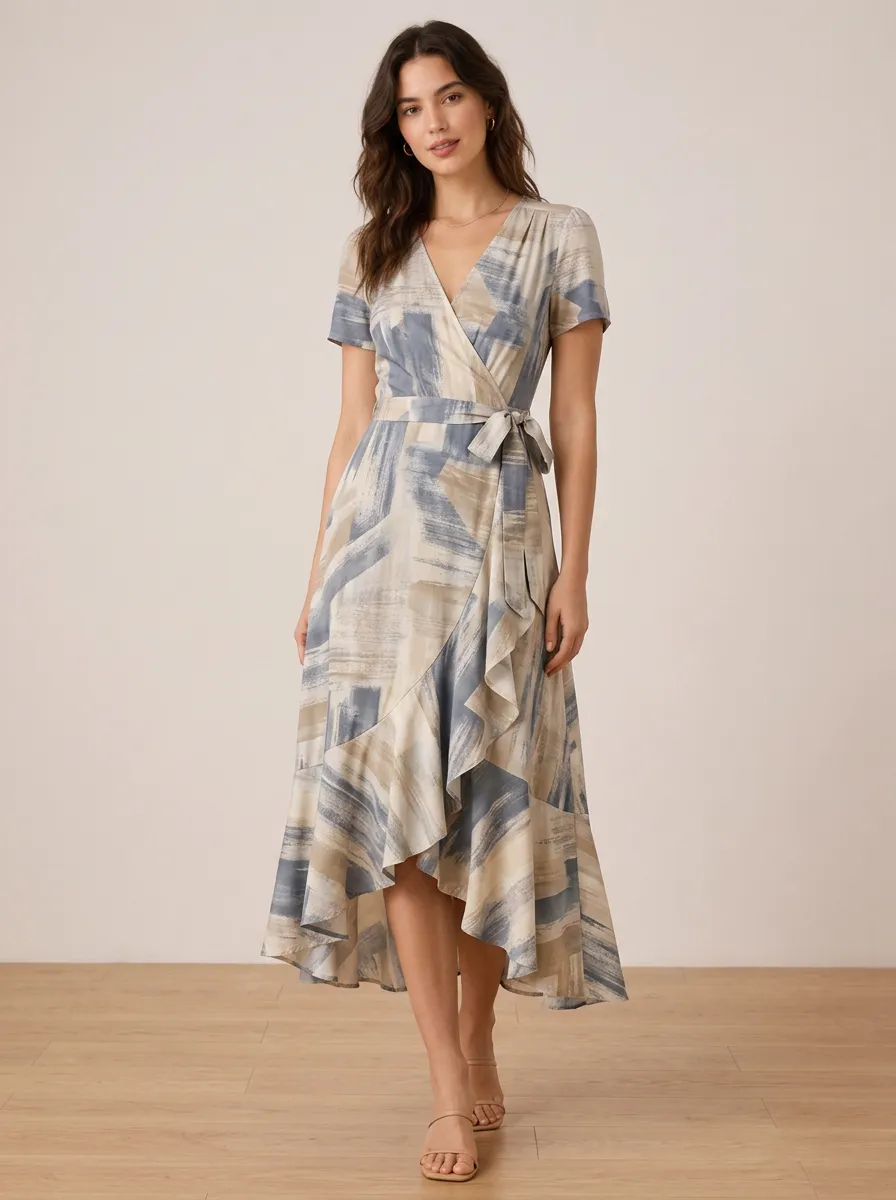 Women's Abstract Brushstroke Wrap Dress
