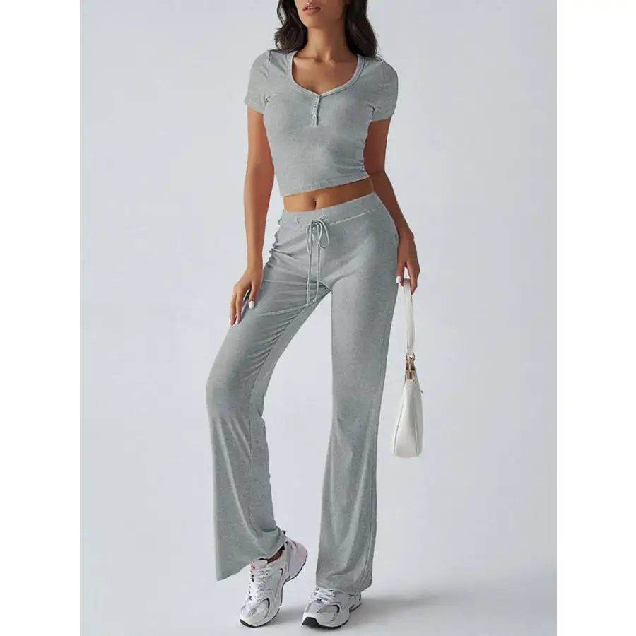 Short Sleeve Top and Drawstring Pants Set