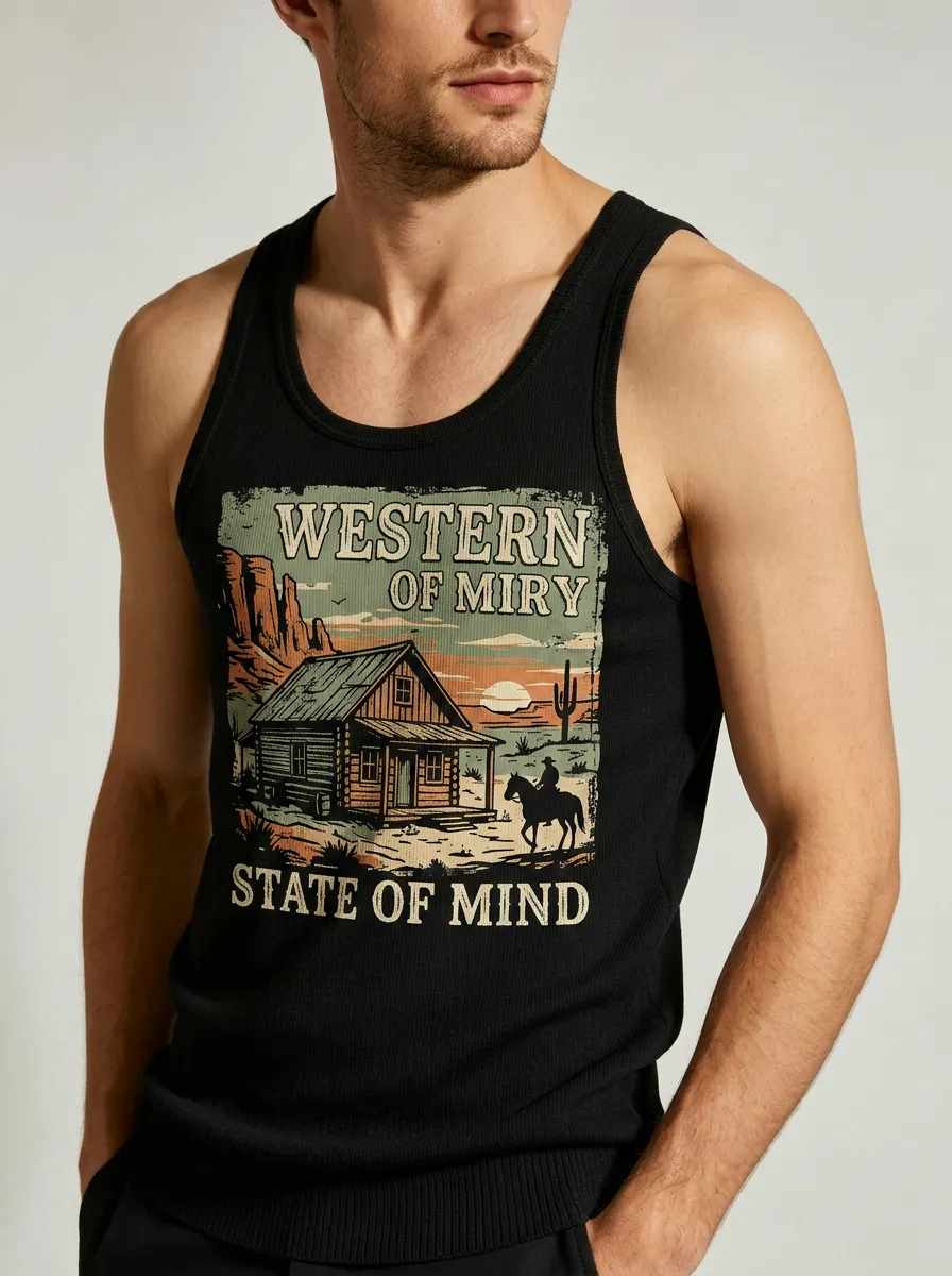 Men's Western Cowboy Cabin Desert Printed Tank Top