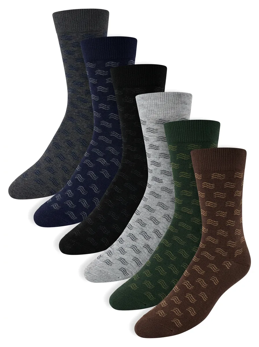 Men's Wave-Pattern Ribbed Crew Sock Set
