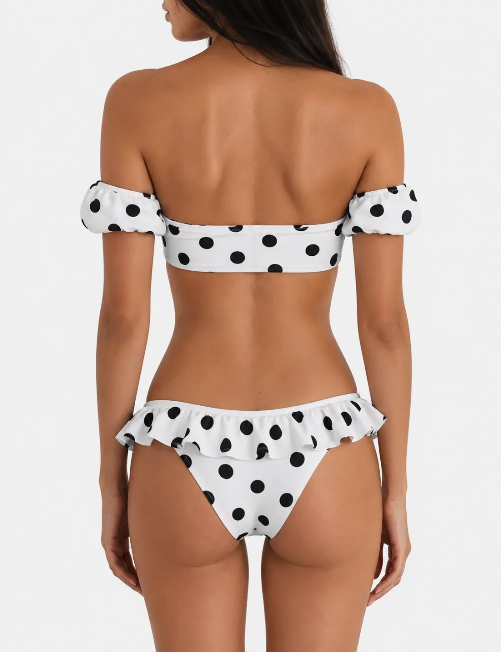 Polka Dots Puffed Short Sleeves Bikini Set