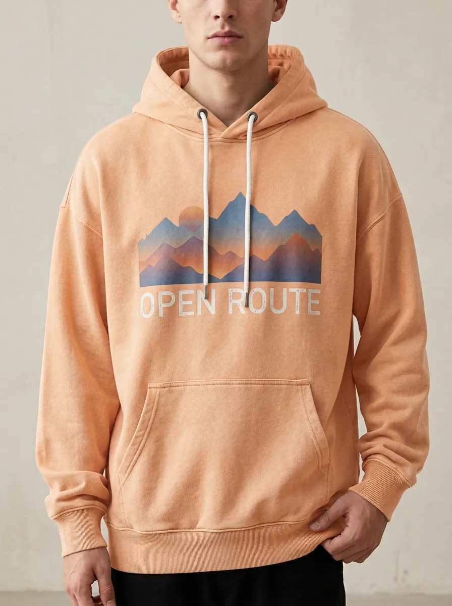 Men's Everyday Outdoor Adventure Open Route Mountain Sunset Print Hoodie