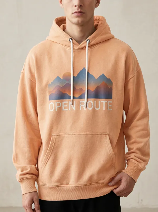 Men's Everyday Outdoor Adventure Open Route Mountain Sunset Print Hoodie