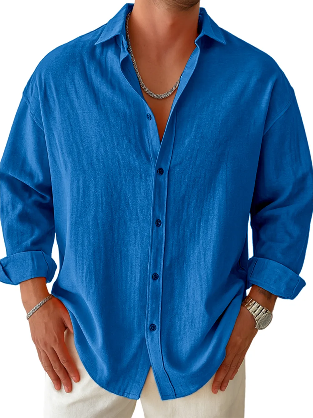Structured Long Sleeve Pleated Front Shirt