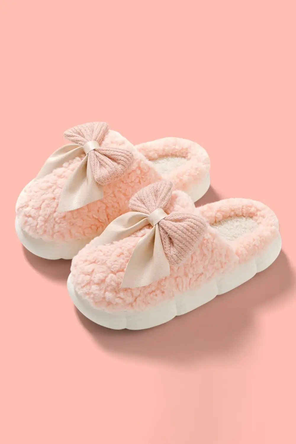 Contrast Bowknot Applique Plush Winter Slide Slippers Everyday