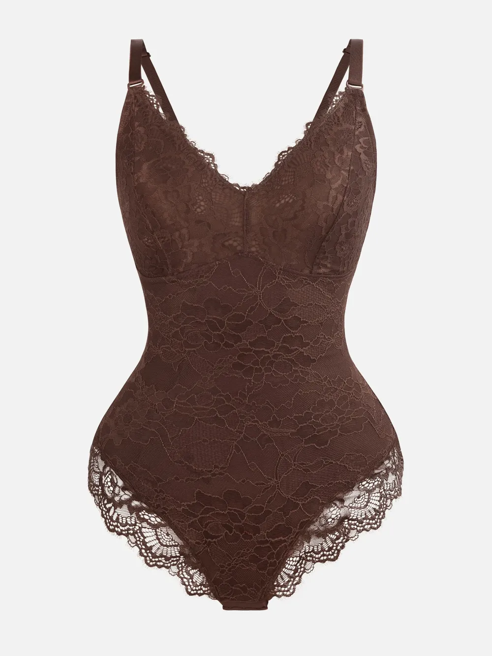 V Neck Lace Trim Shaping Bodysuit