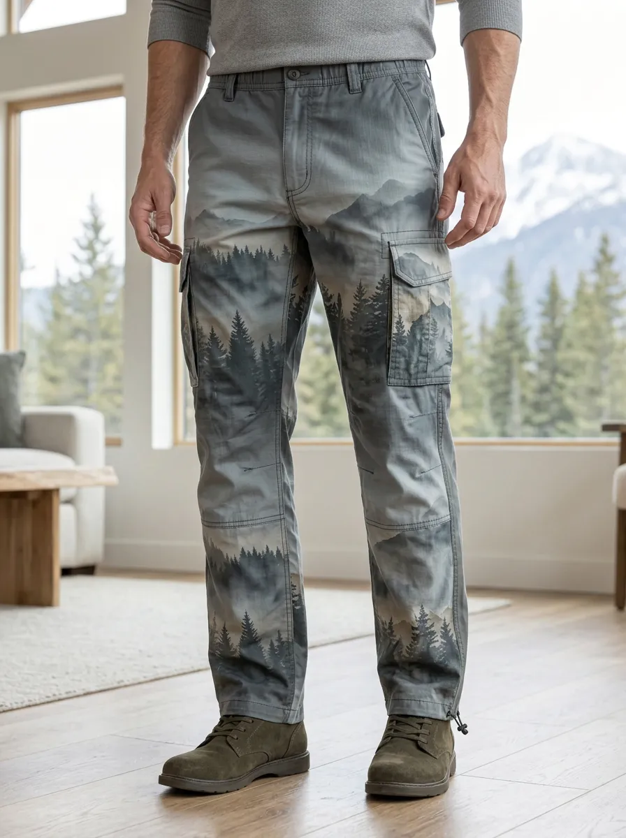 Men's Nature Lover Mountain Forest Printed Cargo Pants