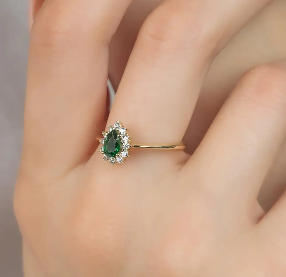 Gold Pear Shaped Emerald Ring