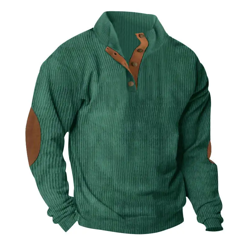 Easy-Wear Corduroy Hoodie With Long Sleeves And Stand Collar