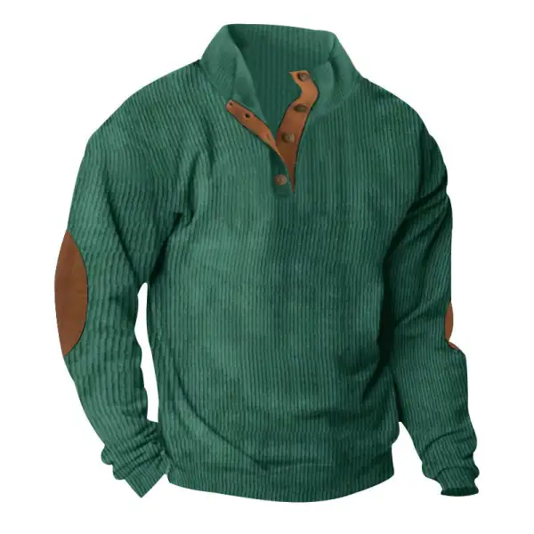 Easy-Wear Corduroy Hoodie With Long Sleeves And Stand Collar