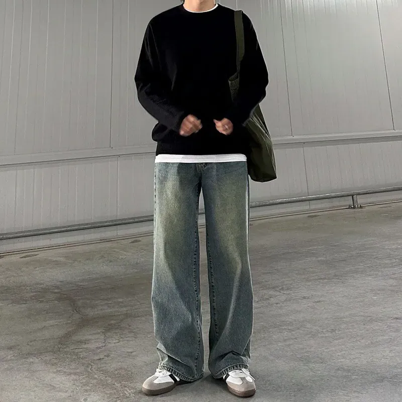 Washed Straight-Leg Denim Jeans