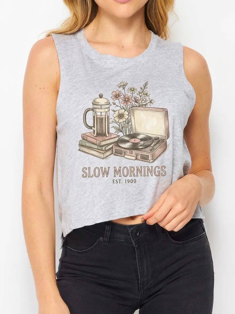 Women's Coffee Book Record Player Floral Graphic Tank Top