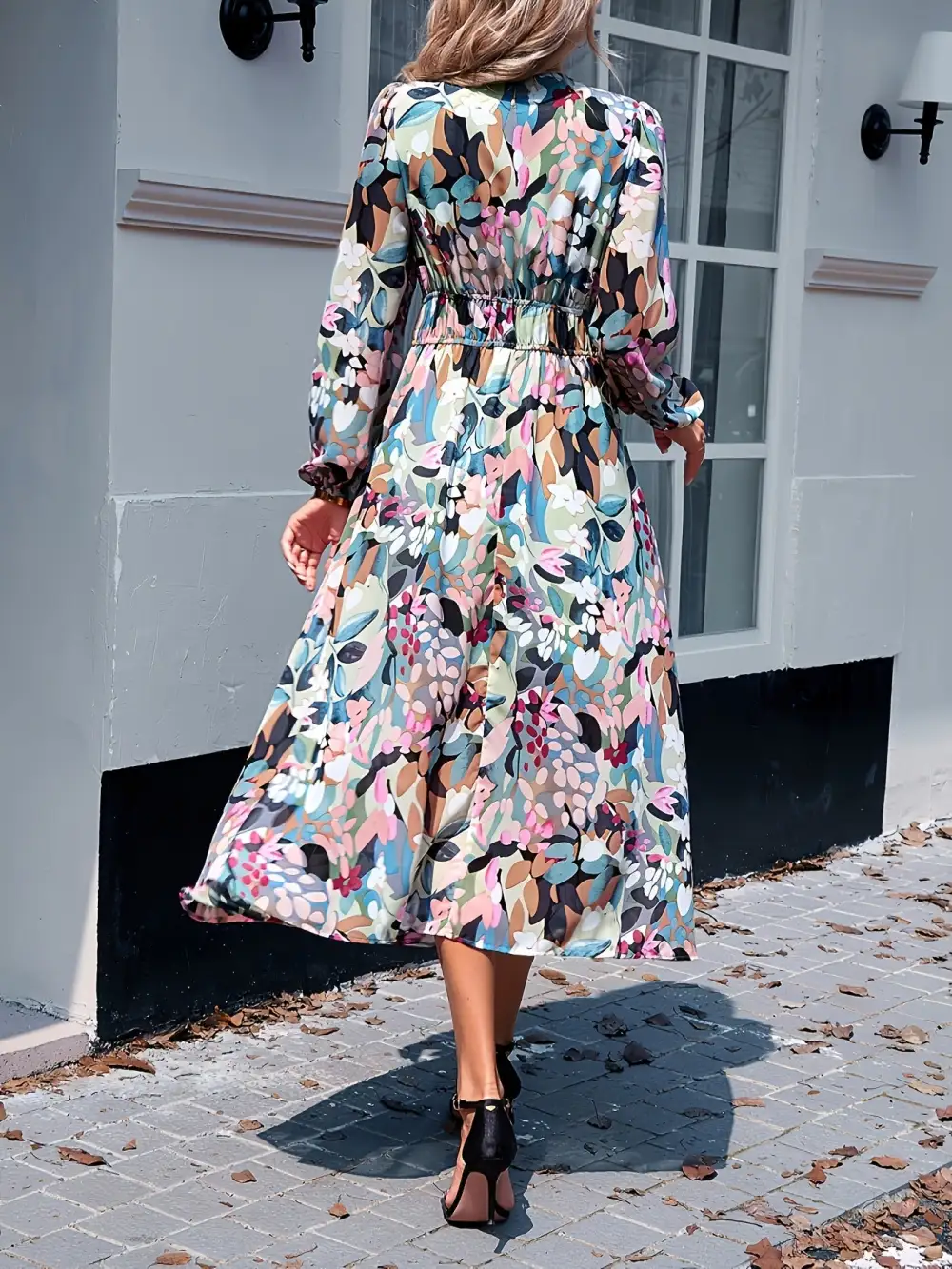 Print Long Sleeve Midi Dress