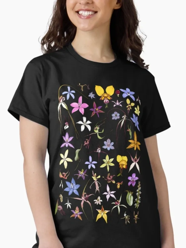 Women's Diverse Floral Pattern Print Short-Sleeve Crew Neck T-Shirt