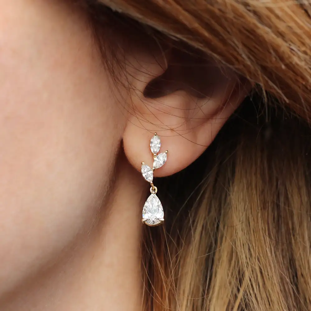 Lab Diamond Bride Earrings Pear And Marquise Nature Inspired