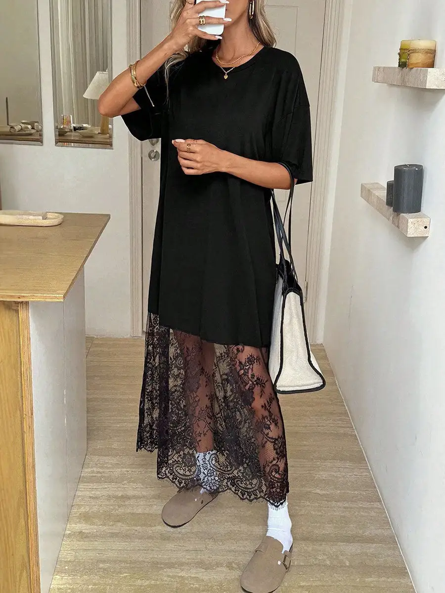 Through Sleeve Neck Maxi Dress