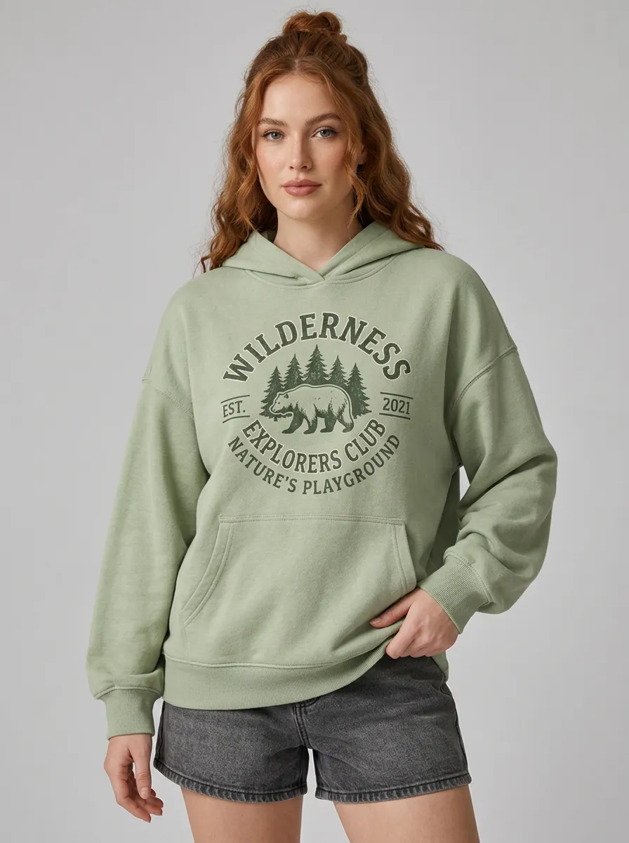 Women's Wilderness Explorer Bear Forest Printed Hoodie