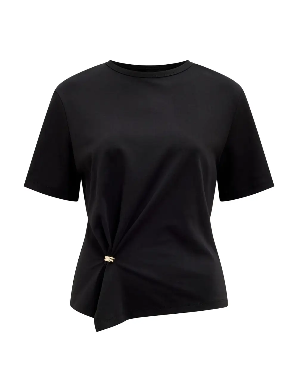 Black Twisted Waist Short Sleeve Form-Fitting Top