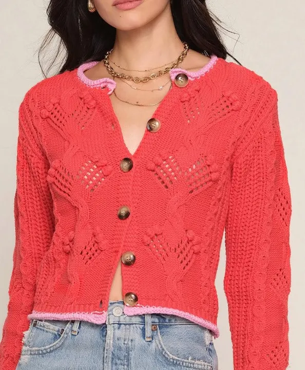 Red Cropped Knit Cardigan