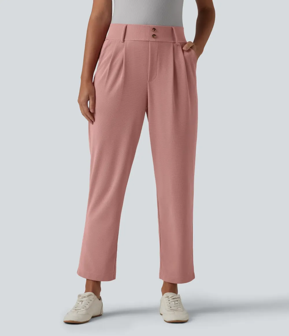  - Tapered office trousers with a high waist, side pockets and waffle fabric
