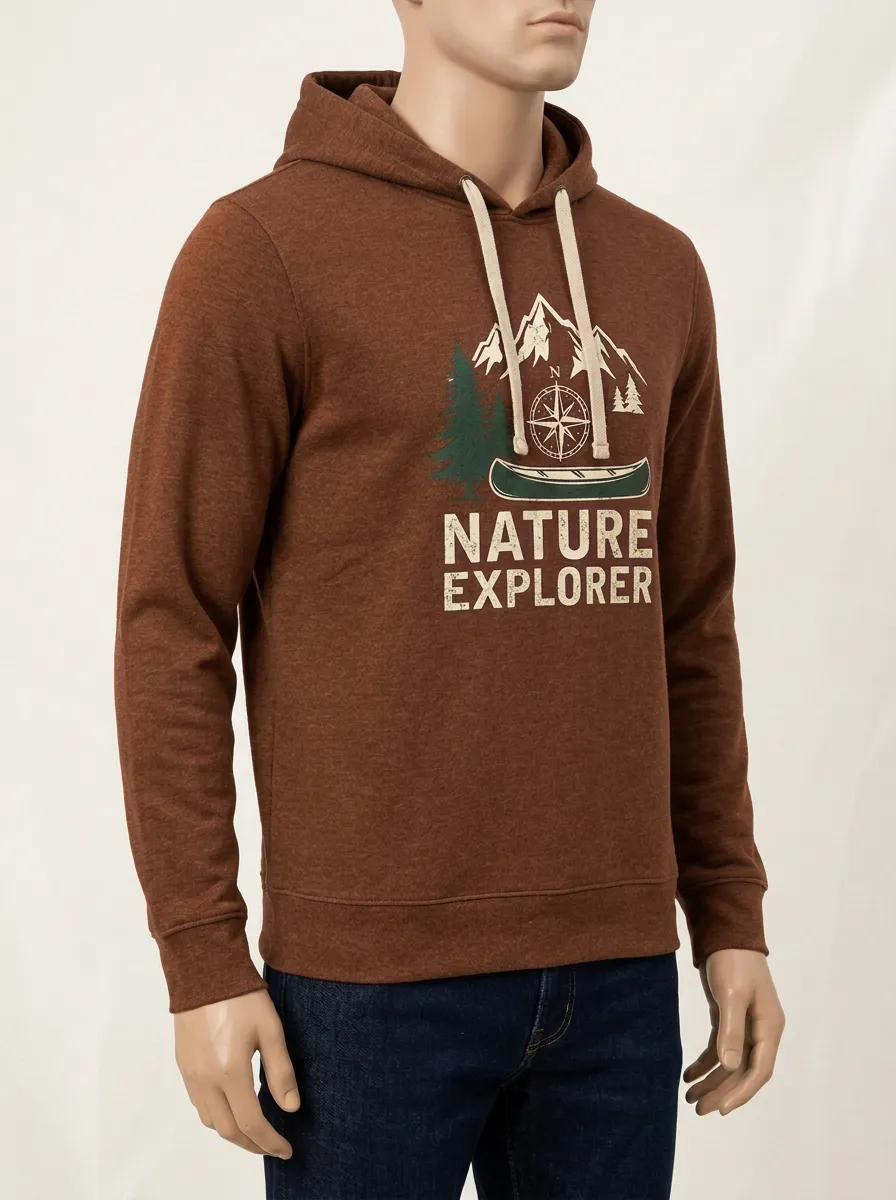 Men's Nature Explorer Mountain Canoe Compass Graphic Pullover Hoodie